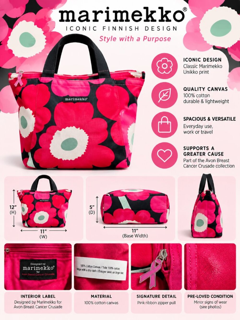 Marimekko x Avon Breast Cancer Crusade Unikko Floral Tote